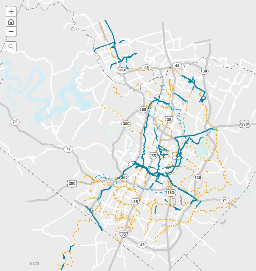 Screenshot of City of Austin online map of urban trails as of plan adoption. Note: some trails on this map are shared use paths that are built and managed by other agencies.