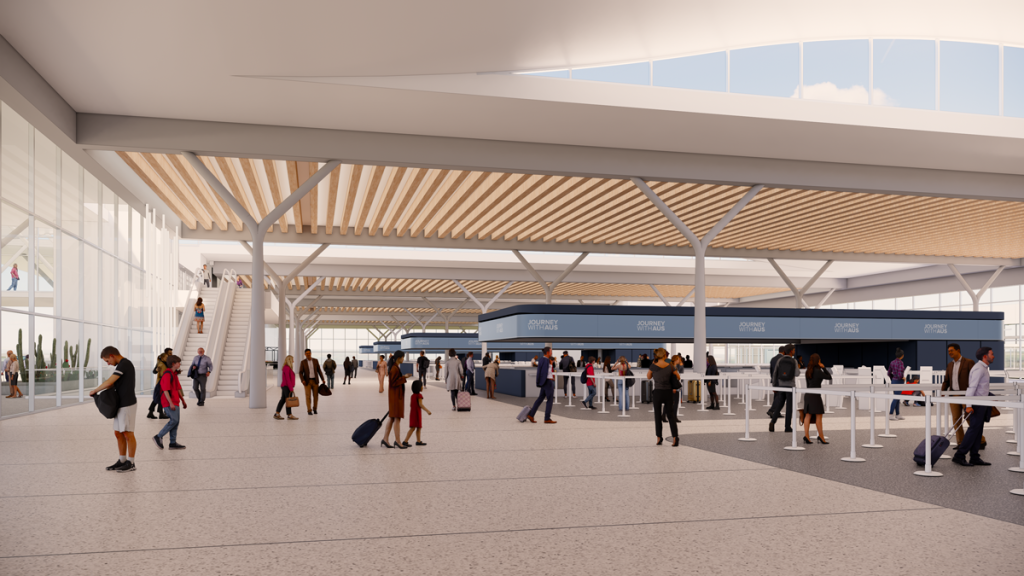 Conceptual rendering of concourse level for new Arrivals and Departures hall.