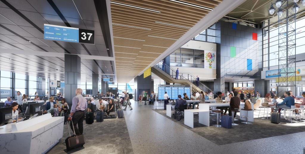 Architectural drawing of additional seating in the new concourse as part of the West Gate Expansion