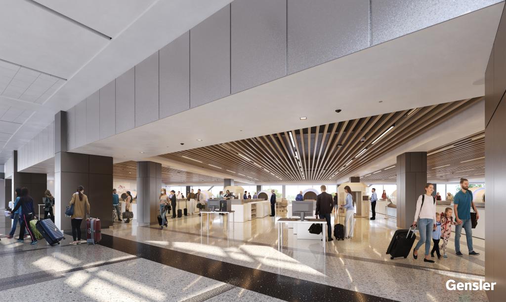 Architectural rendering of new, expanded TSA Checkpoint 3 lanes.