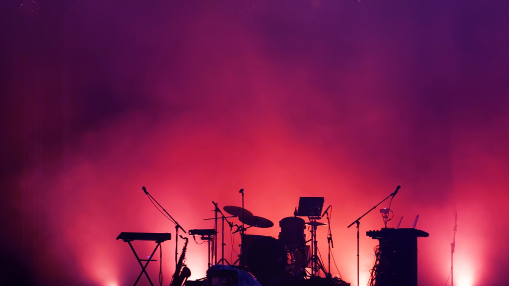 A silhouette of band instruments