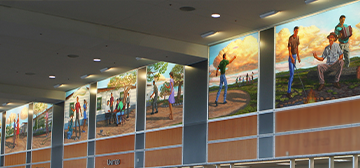 Mural featuring scenes from a Texas backyard gathering