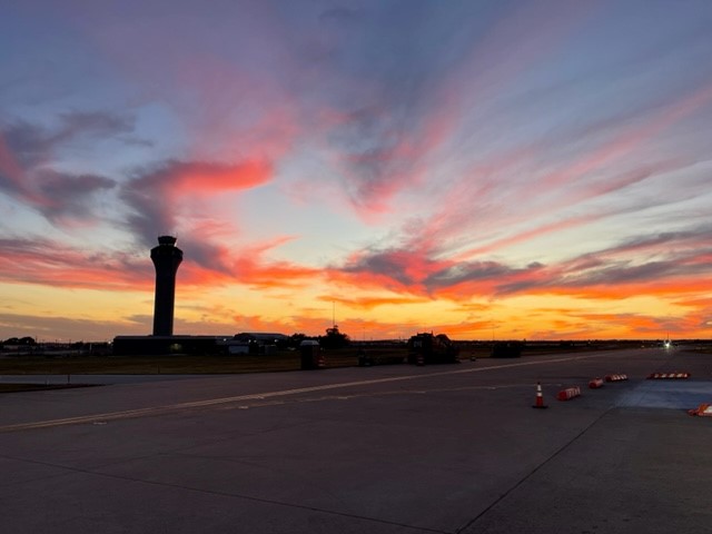 Existing AUS taxiway at sunset.