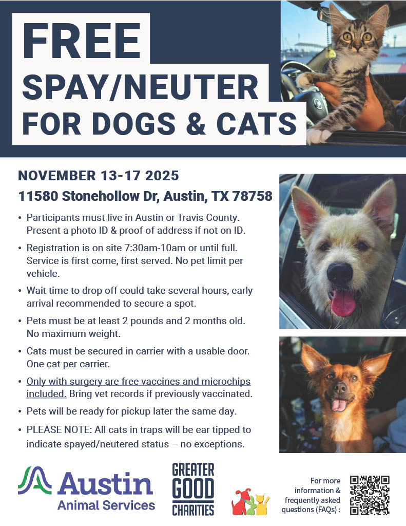 info flyer for the nov spay neuter clinic