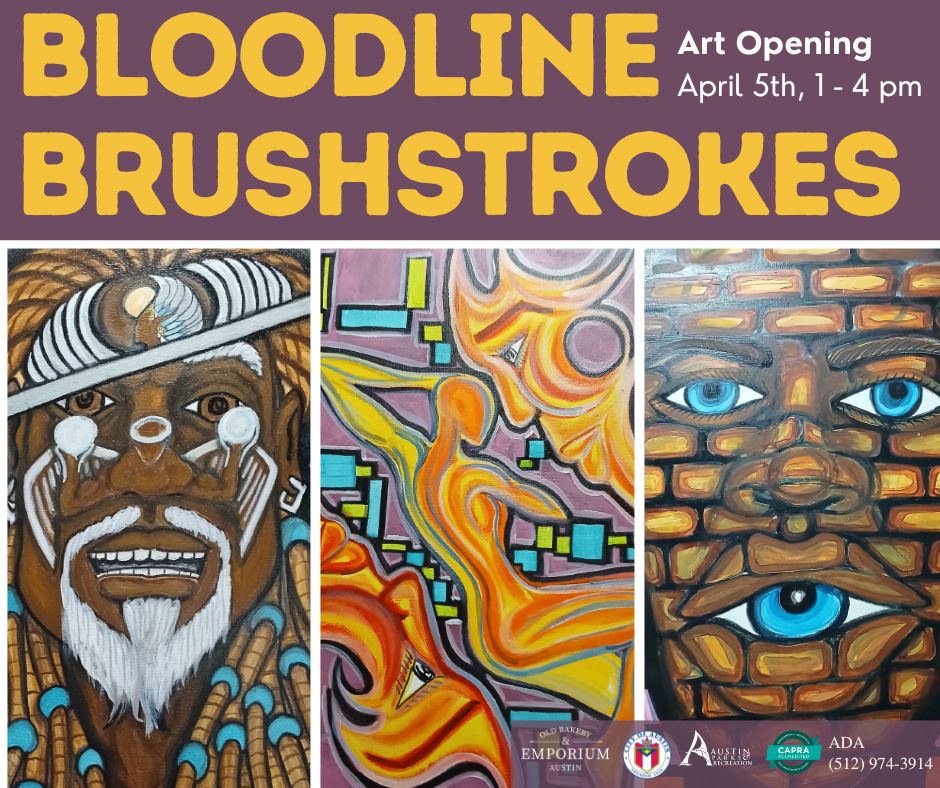 bloodline brushstrokes art opening - three images of paintings, two with men's faces