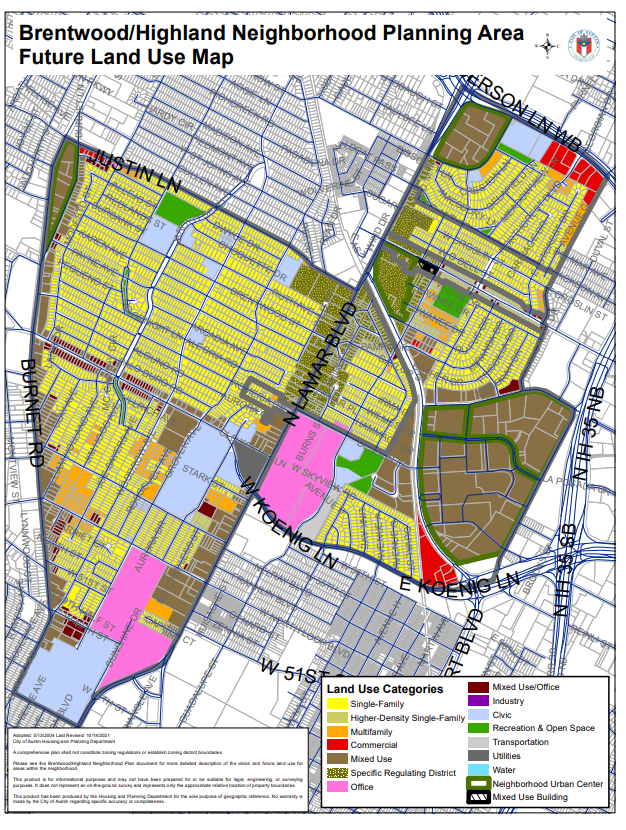 map of Brentwood/Highland Neighborhoods