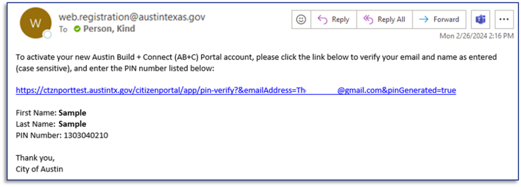Confirmation email example