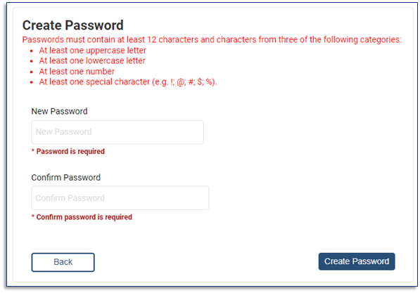 Create password screen