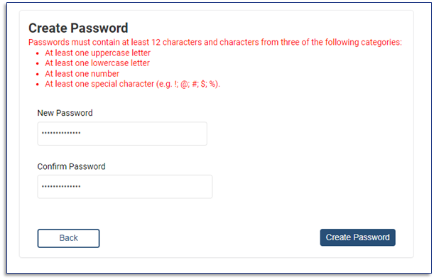 Create Password screen
