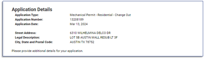 Application details information