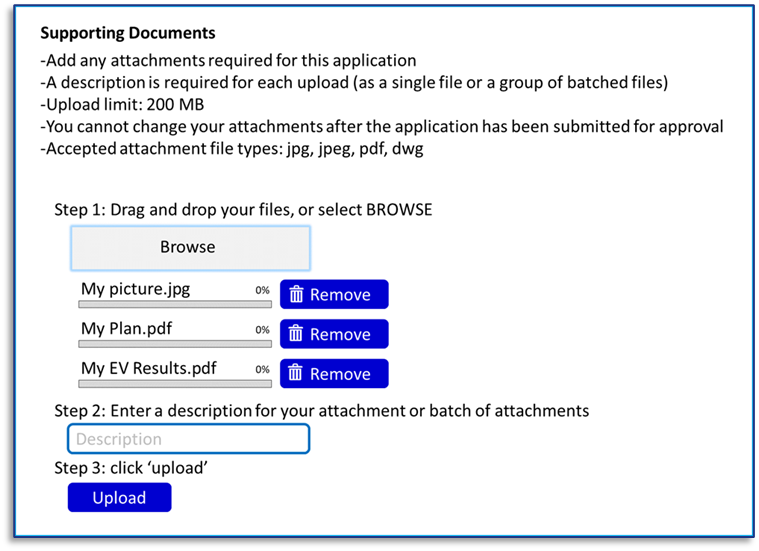 Supporting documents screen