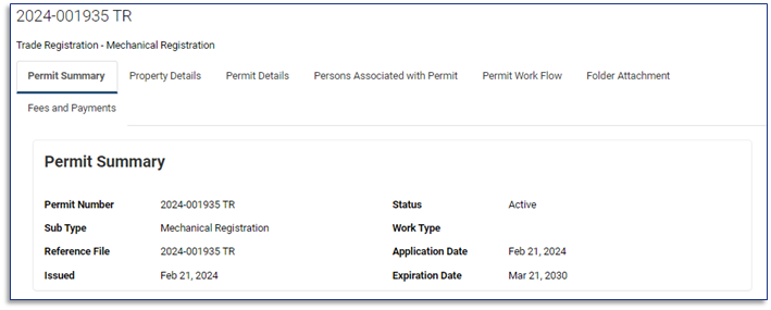 Permit details page