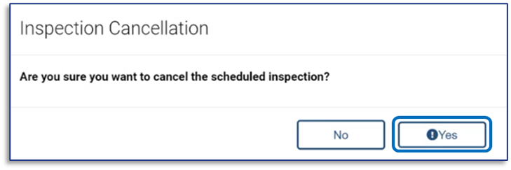 Inspection cancellation confirmation screen