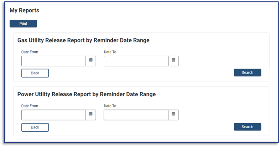 My Reports main screen