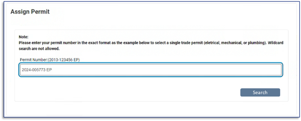 Assign Permit dialog box with permit number