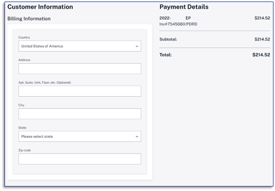 Customer Information window on AB+C Portal.