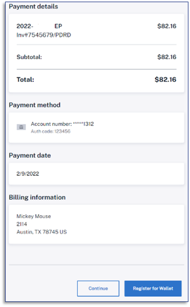 Payment details window