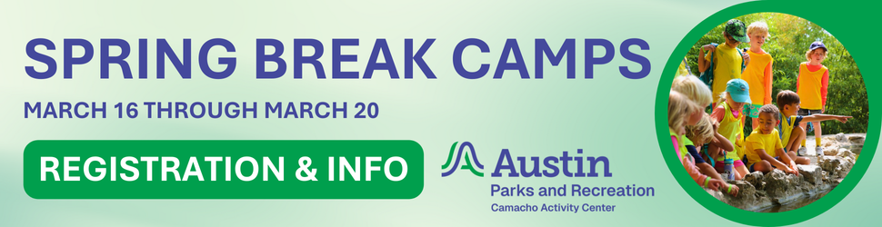 Banner with Spring Break camp dates march 16-20
