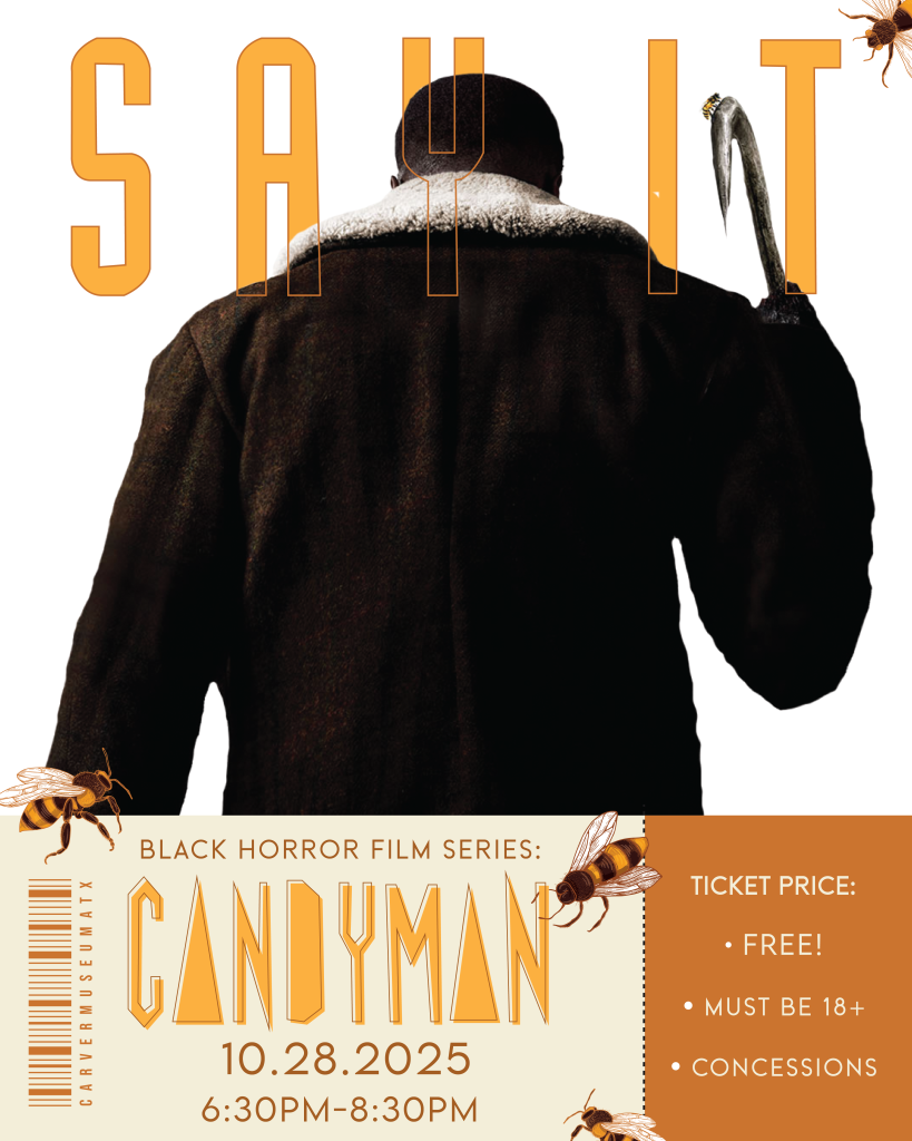 cream and honey colored graphic and image from the horror film Candyman