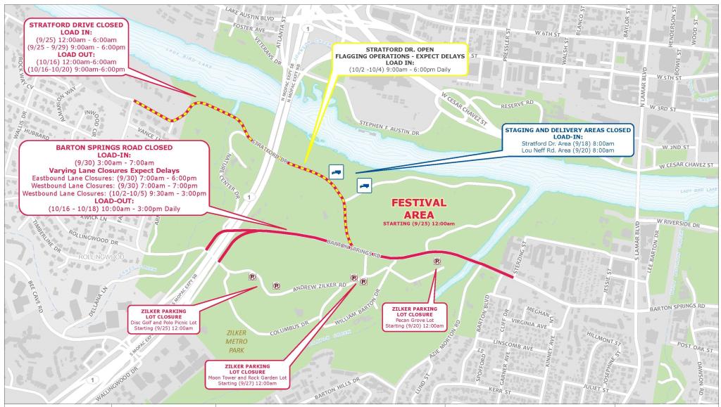 ACL Festival Load In and Out Park and Street Closures Map