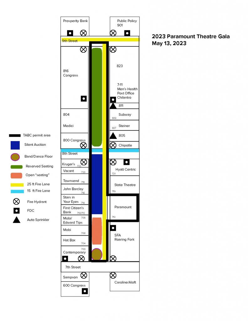 Paramount Theater Gala Street Closure Map