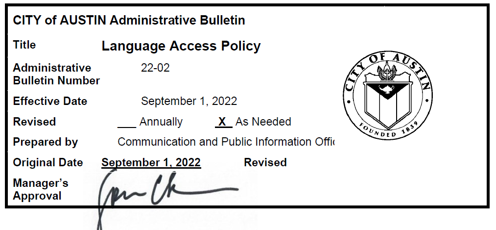 Language Access Policy administrative bulletin