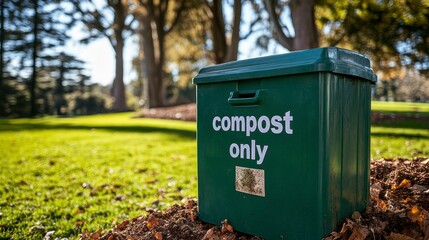 "Compost only" cart in yard. 