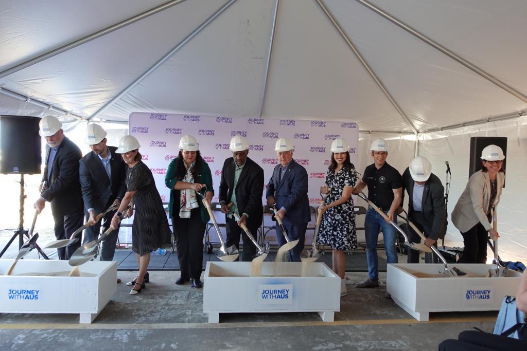 City of Austin, FAA, Austin Commerical, RS&H and Mayor and Council members turn dirt at a ceremonial groundbreaking