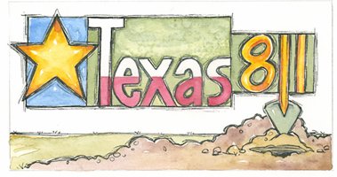 Drawing of a shovel and hole with the number 811 and the flag of Texas.