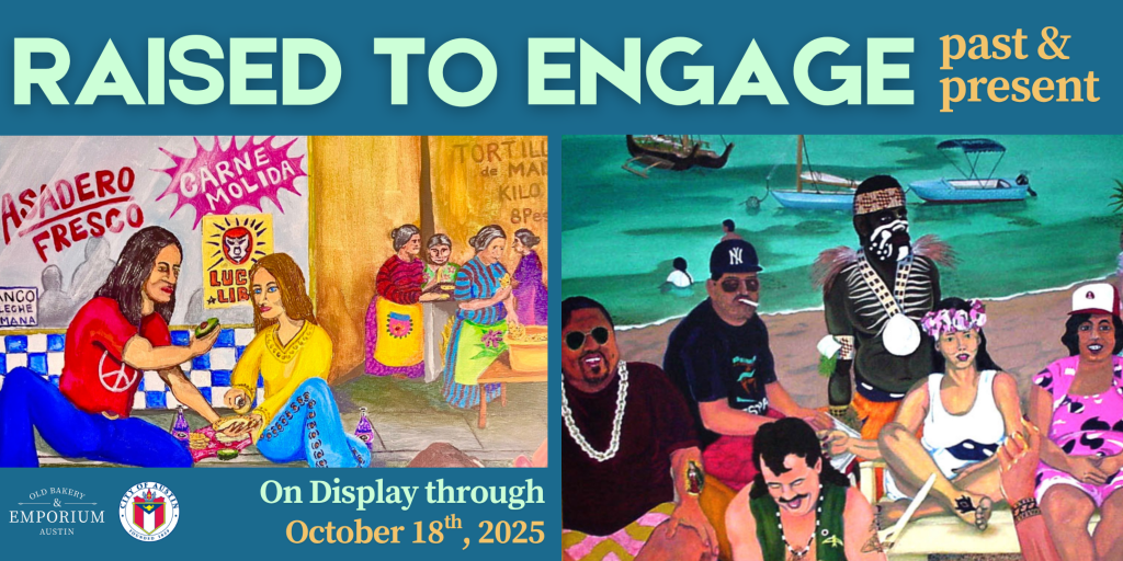 Raised to Engage - picture of two colorful paintings featuring multiple people