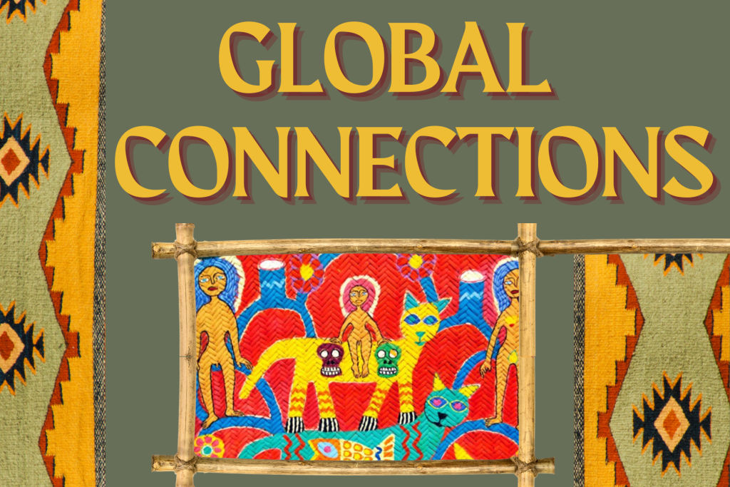 Global Connections image of textile featuring image of cats and skulls