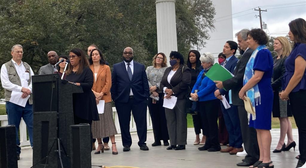 Community leaders at a safety press conference