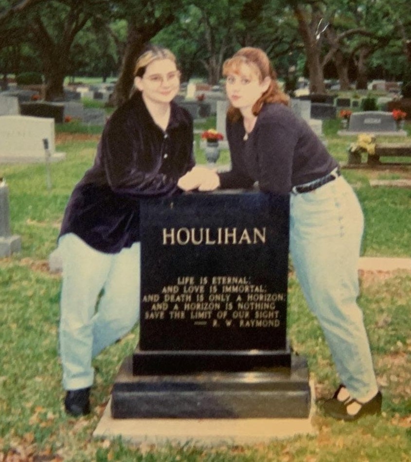 Houlihan daughters at headstone Quote: Life is eternal and love is immortal and death is only a horizon and a horizon is nothing save the limit of our sight - RW Raymond