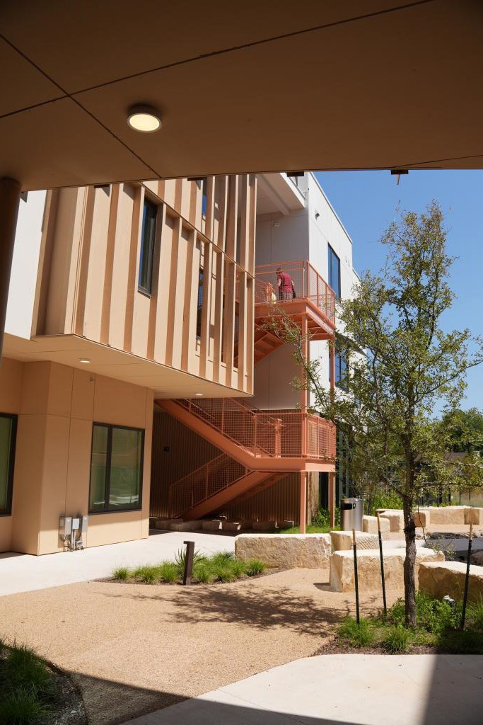 Exterior view of Burnet Place Apartments courtyard.
