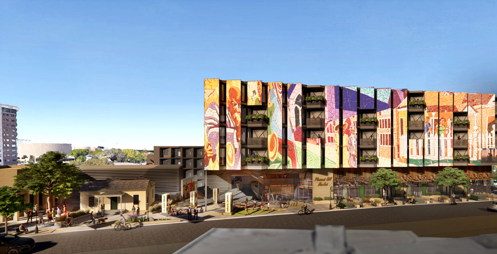 Rendering of Block 16 street view from Pleasant Hill Collaborative 