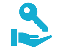 Teal icon of hand with key