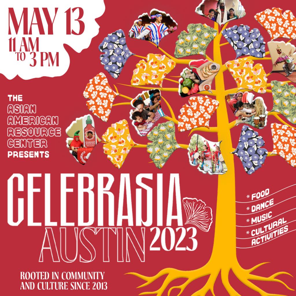 a ginko tree with images of past CelebrASIA events in the leaves