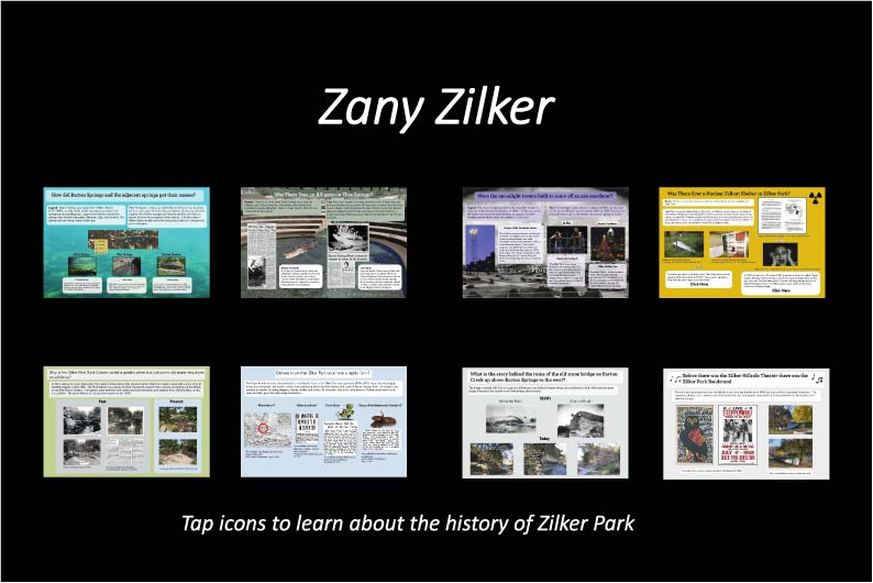 Zany Zilker, tap icons to learn about the history of Zilker Park