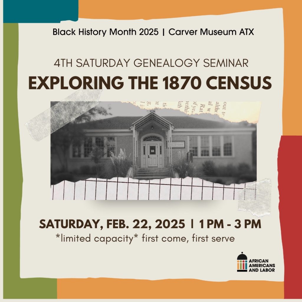colorful border graphic with image of the George Washington Carver Genealogy Center
