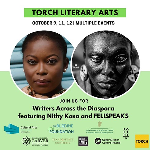 green and white graphic featuring artists Nithy Kasa and FELISPEAKS