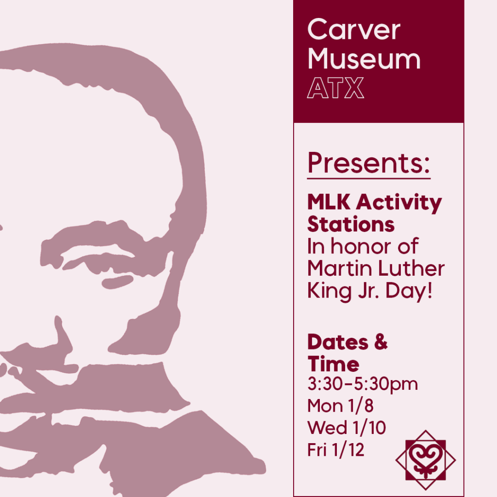 Maroon image of MLK with text about event
