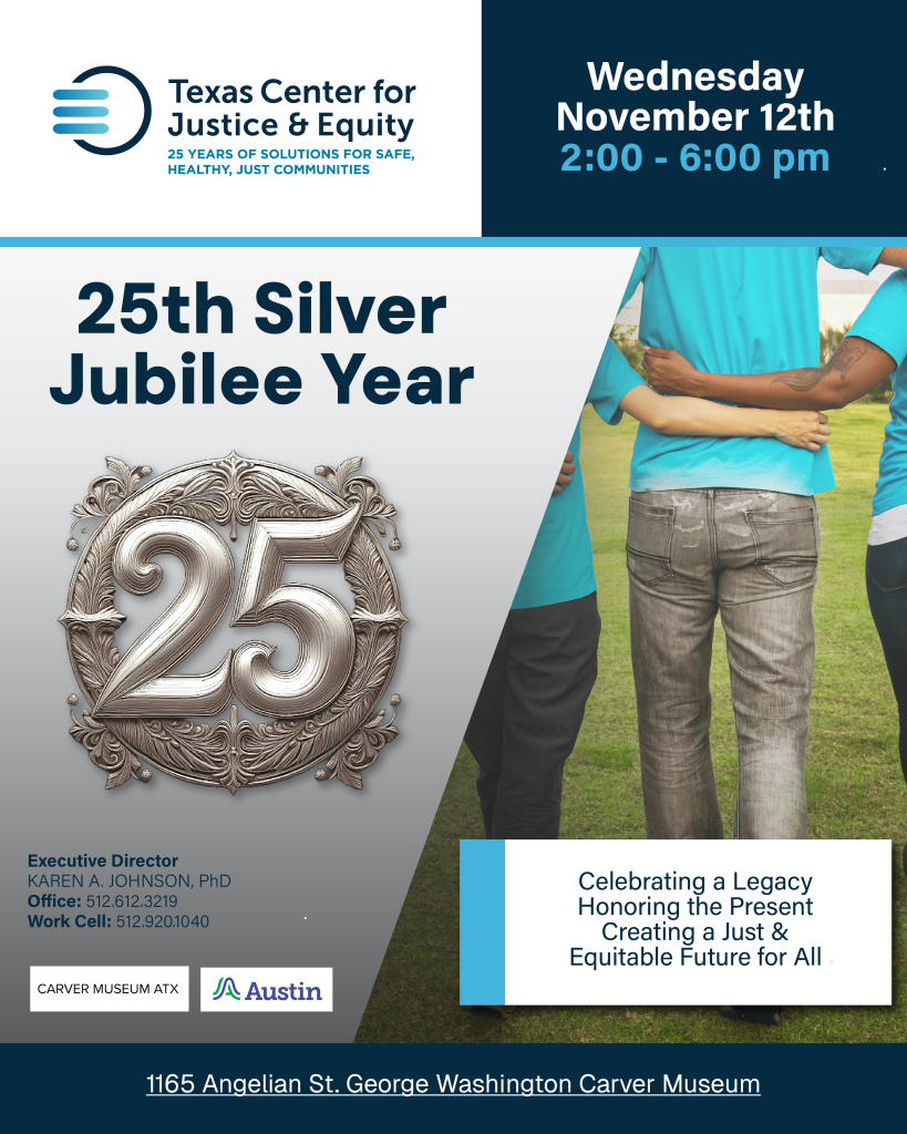 Blue and silver graphic with people walking arm in arm and silver crest around the number 25