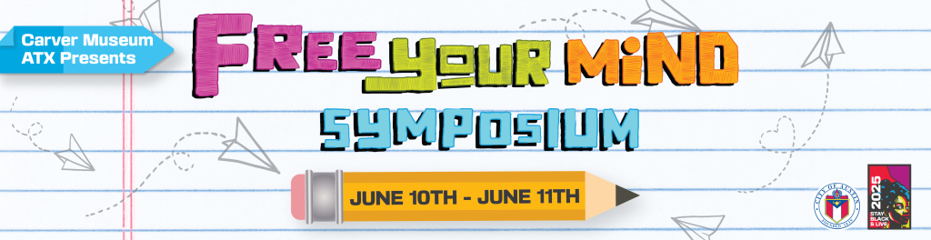 notebook paper graphic with paper airplanes and a pencil with text reading Free Your Mind Symposium june 10-11