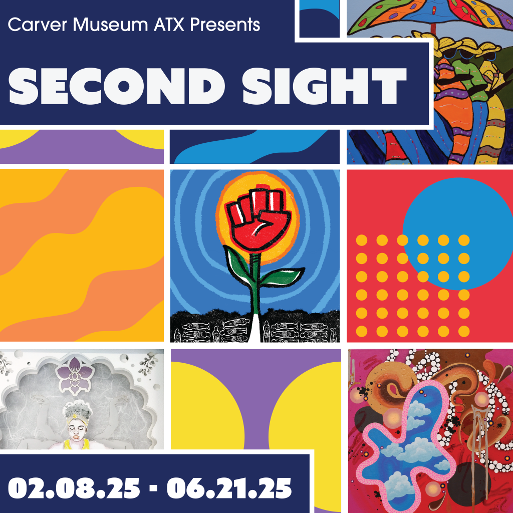 colorful grid of images including art work by Austin-based artists Samara Barks, Hailey Gearo, Brian Joseph, and Jonathan “Chaka” Mahone