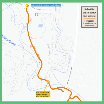 Map of closed trail at Walnut Creek Metro Park