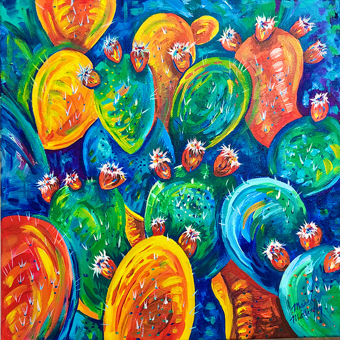 Acrylic Painting of Prickly Pear Cactus