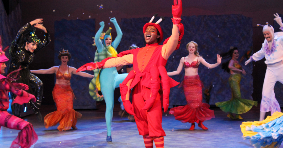 The Little Mermaid, colorful costumes and singers