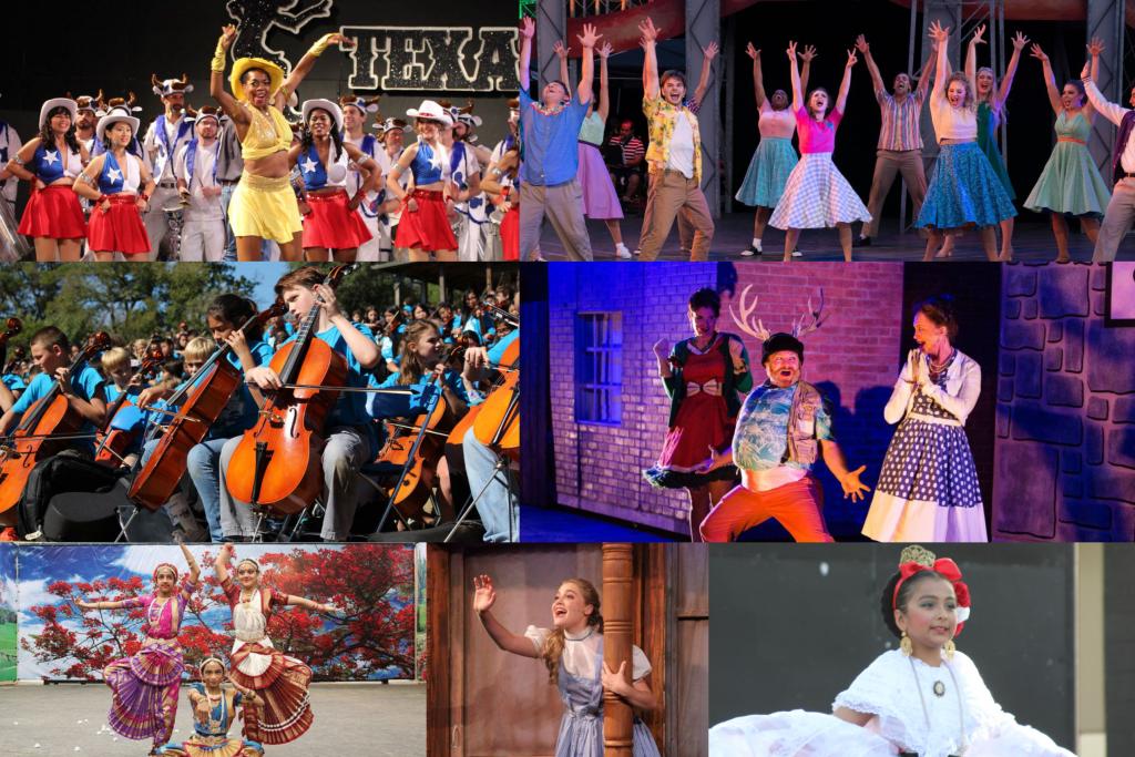 A collage of past theater productions and dance concerts. 