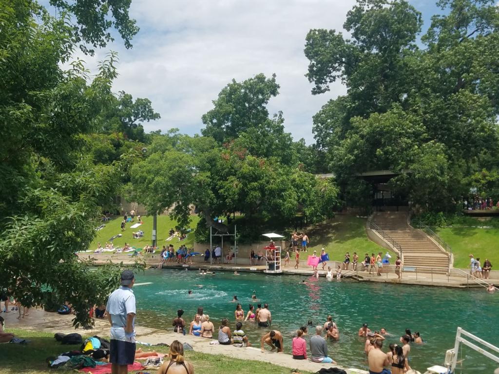 July 5 2019 Image of Barton Springs Pool with Flo in background