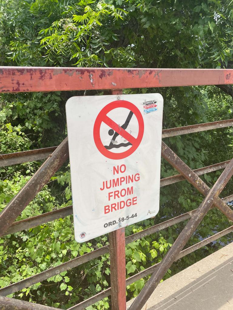 No Jumping From Bridge Sign